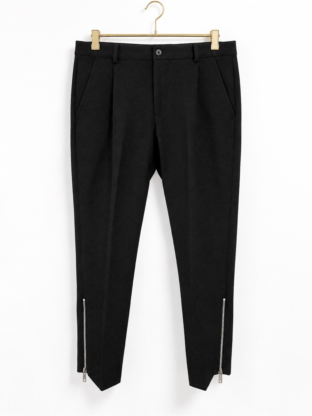 ASOS Dress Pants Slim Fit Black 32W Tapered Flat Front Ankle Zip Cropped Black